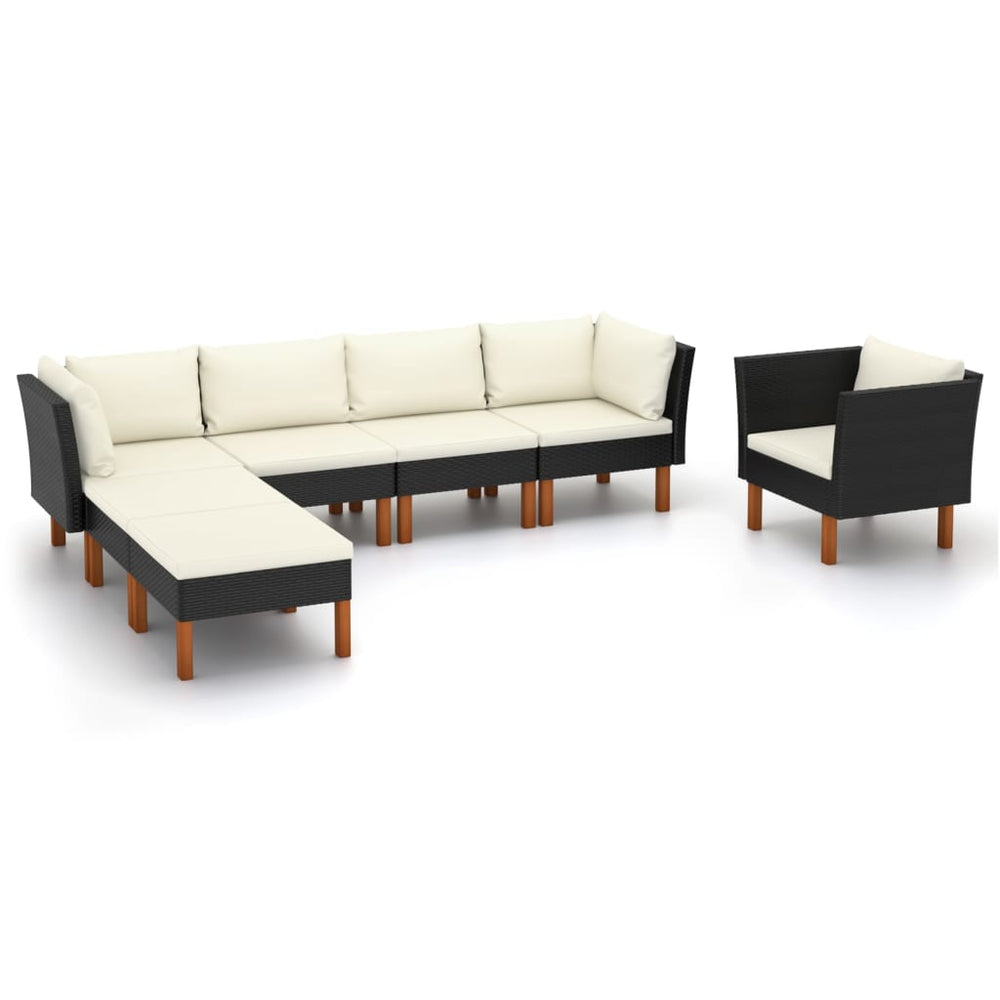 7-delige Loungeset poly rattan en eucalyptushout zwart MeubelReus
