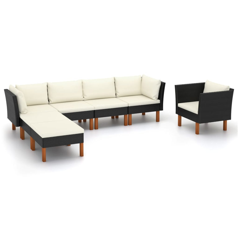 7-delige Loungeset poly rattan en eucalyptushout zwart MeubelReus