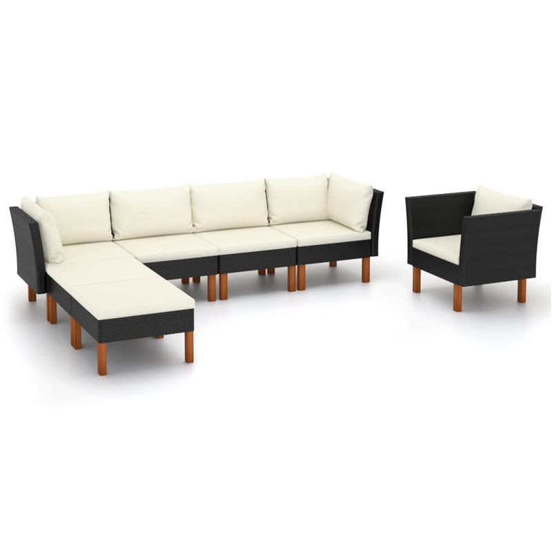 7-delige Loungeset poly rattan en eucalyptushout zwart MeubelReus