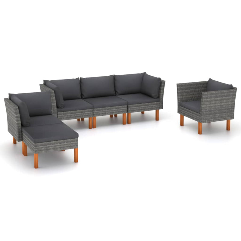 6-delige Loungeset poly rattan en eucalyptushout grijs MeubelReus