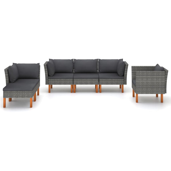6-delige Loungeset poly rattan en eucalyptushout grijs MeubelReus