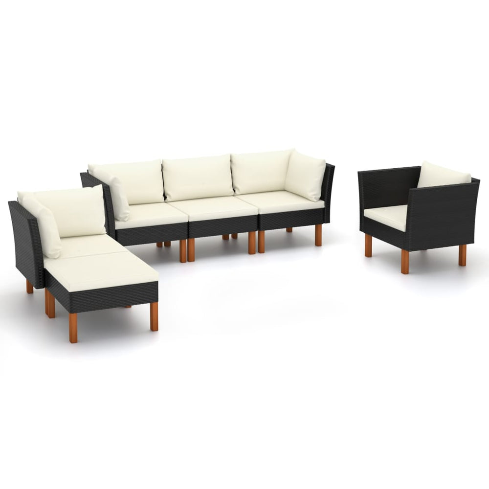6-delige Loungeset poly rattan en eucalyptushout zwart MeubelReus