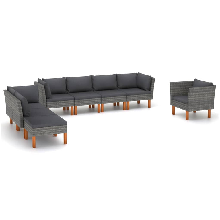 8-delige Loungeset poly rattan en eucalyptushout grijs MeubelReus