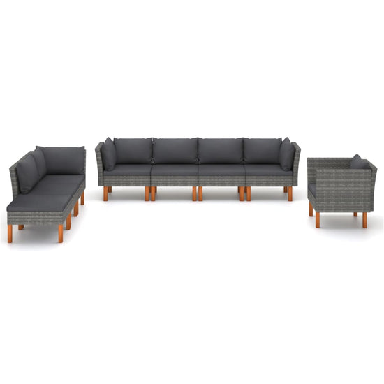 8-delige Loungeset poly rattan en eucalyptushout grijs MeubelReus