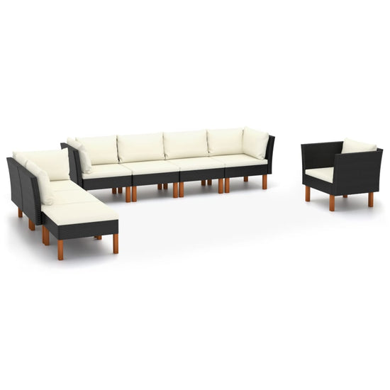 8-delige Loungeset poly rattan en eucalyptushout zwart MeubelReus
