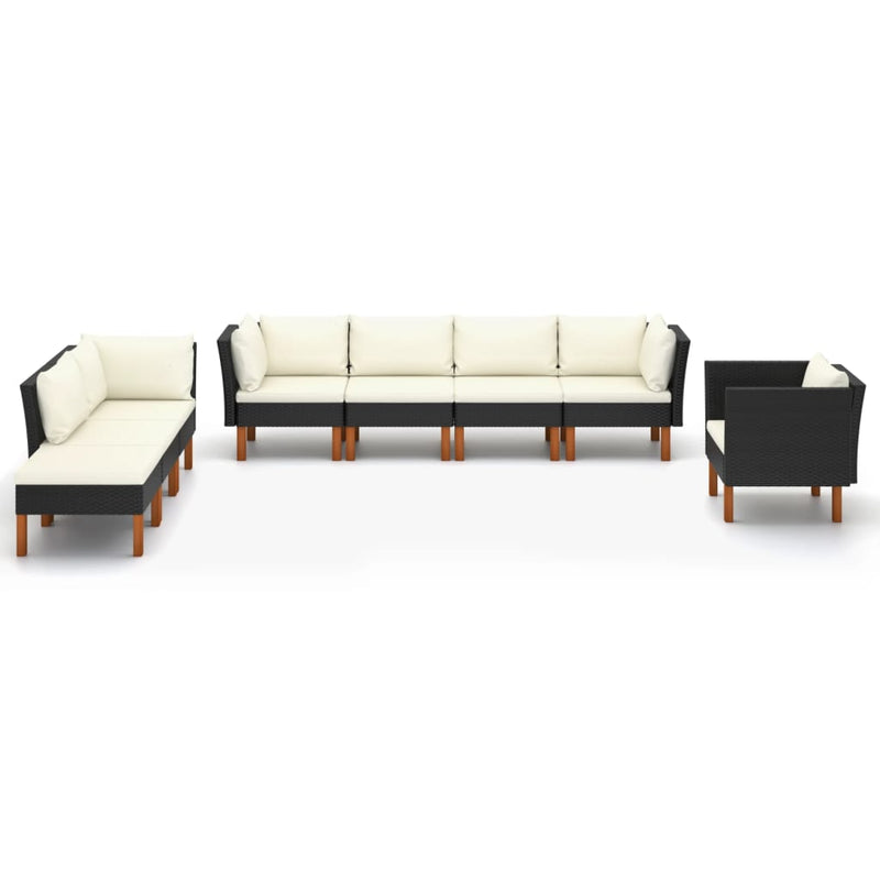 8-delige Loungeset poly rattan en eucalyptushout zwart MeubelReus