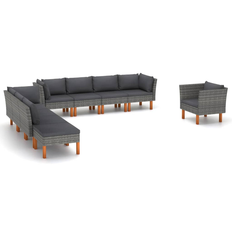 9-delige Loungeset poly rattan en eucalyptushout grijs MeubelReus