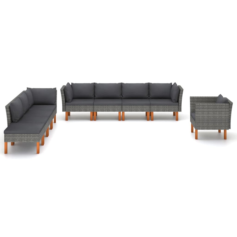 9-delige Loungeset poly rattan en eucalyptushout grijs MeubelReus