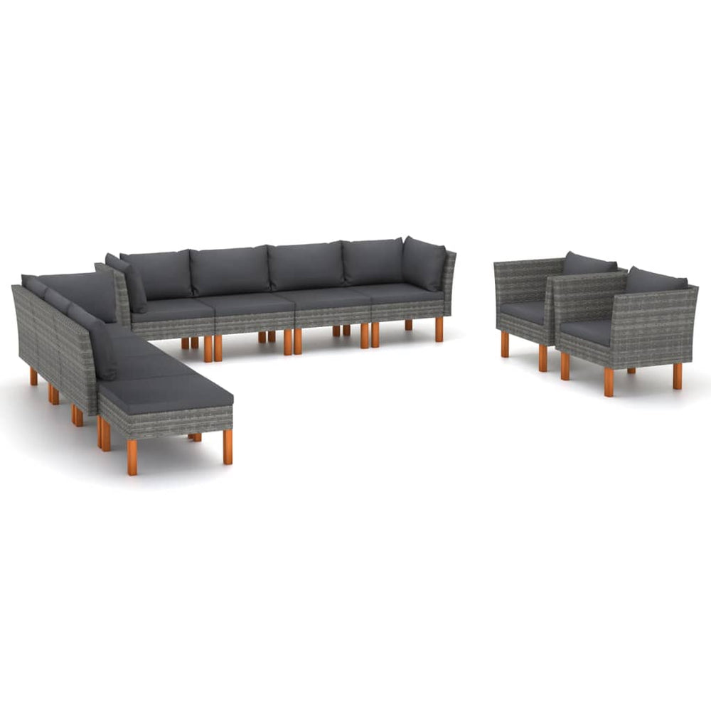 10-delige Loungeset poly rattan en eucalyptushout grijs MeubelReus