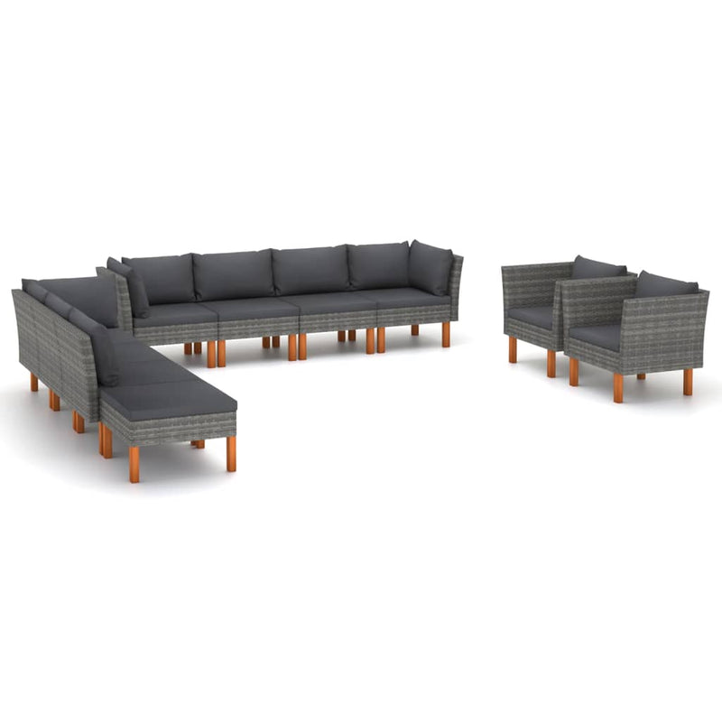 10-delige Loungeset poly rattan en eucalyptushout grijs MeubelReus