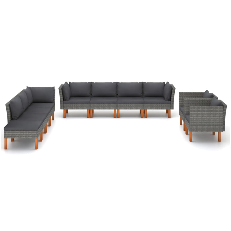 10-delige Loungeset poly rattan en eucalyptushout grijs MeubelReus