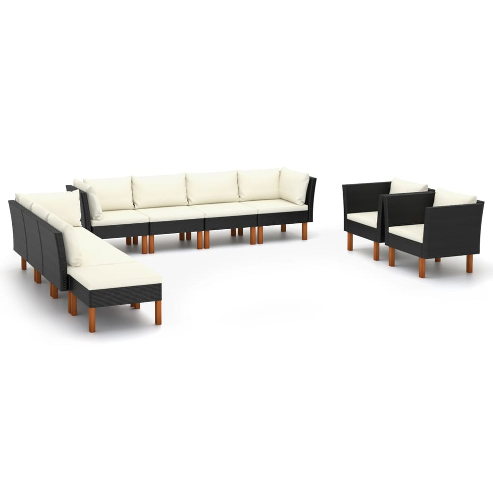 10-delige Loungeset poly rattan en eucalyptushout zwart MeubelReus