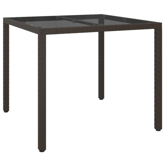 Tuintafel 90x90x75 cm gehard glas en poly rattan bruin MeubelReus