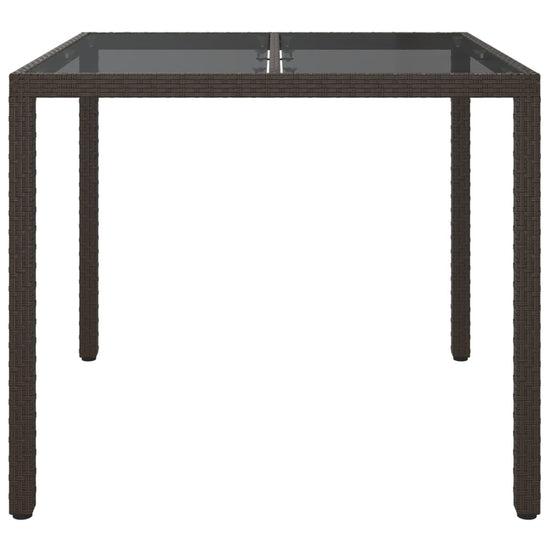 Tuintafel 90x90x75 cm gehard glas en poly rattan bruin MeubelReus
