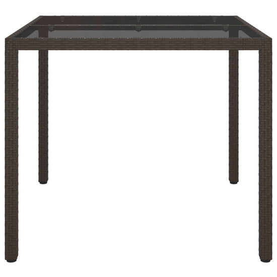 Tuintafel 90x90x75 cm gehard glas en poly rattan bruin MeubelReus