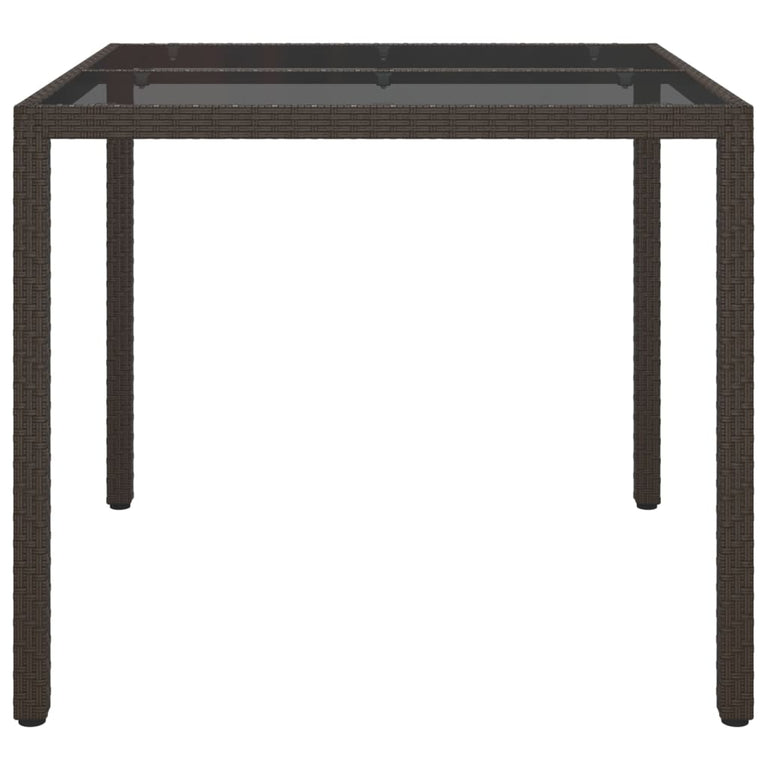 Tuintafel 90x90x75 cm gehard glas en poly rattan bruin MeubelReus