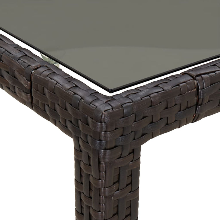 Tuintafel 90x90x75 cm gehard glas en poly rattan bruin MeubelReus