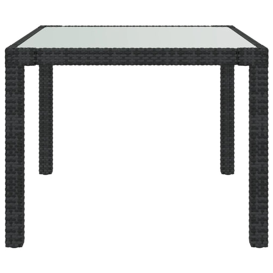 Tuintafel 90x90x75 cm gehard glas en poly rattan zwart MeubelReus