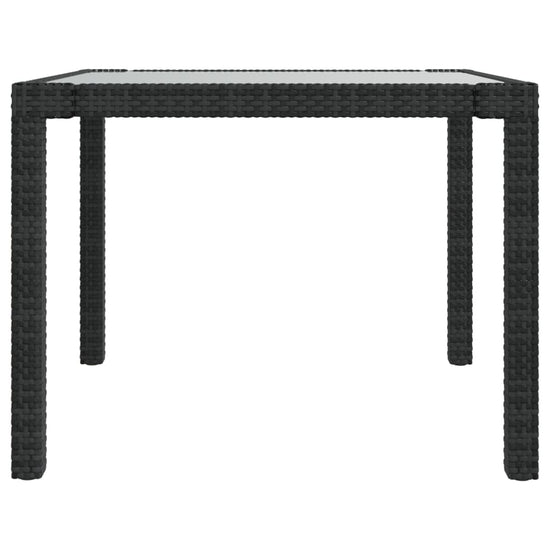 Tuintafel 90x90x75 cm gehard glas en poly rattan zwart MeubelReus