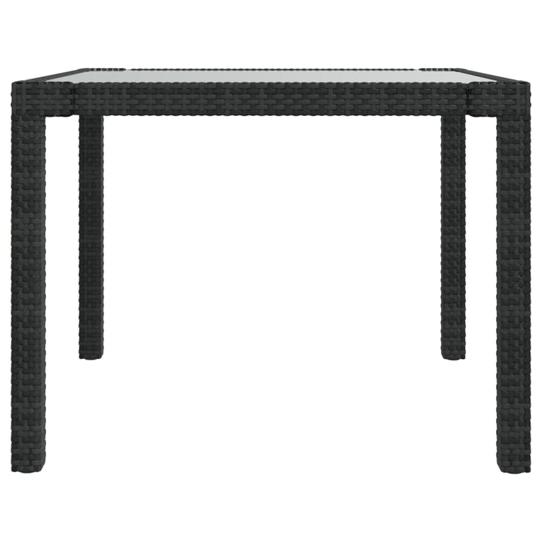 Tuintafel 90x90x75 cm gehard glas en poly rattan zwart MeubelReus