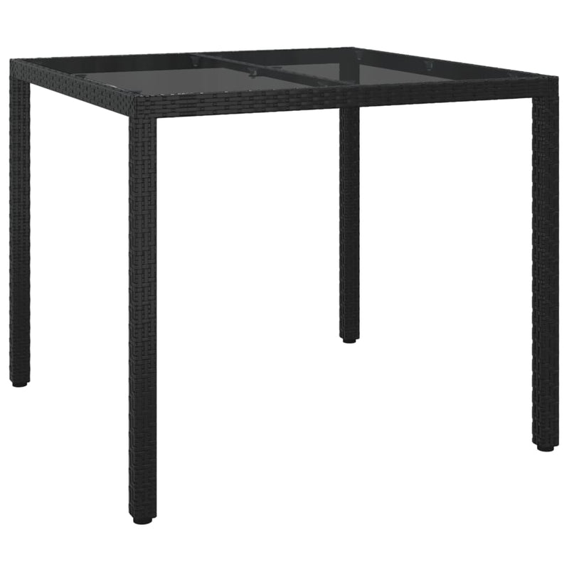 Tuintafel 90x90x75 cm gehard glas en poly rattan zwart MeubelReus
