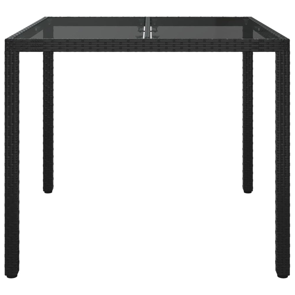 Tuintafel 90x90x75 cm gehard glas en poly rattan zwart MeubelReus