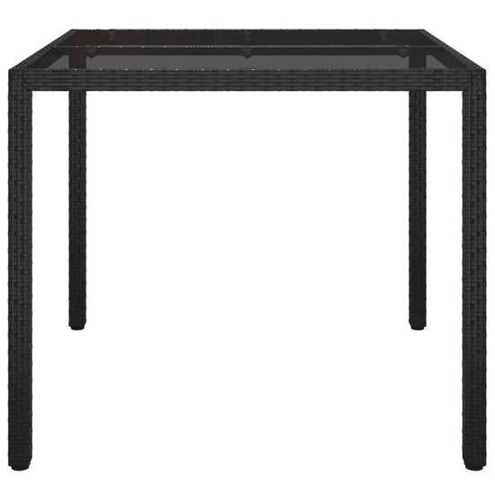 Tuintafel 90x90x75 cm gehard glas en poly rattan zwart MeubelReus