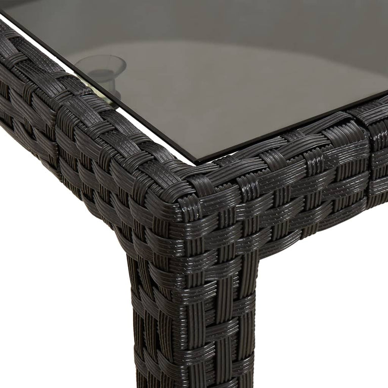 Tuintafel 90x90x75 cm gehard glas en poly rattan zwart MeubelReus