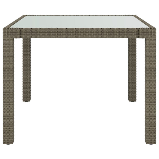 Tuintafel 90x90x75 cm gehard glas en poly rattan grijs MeubelReus