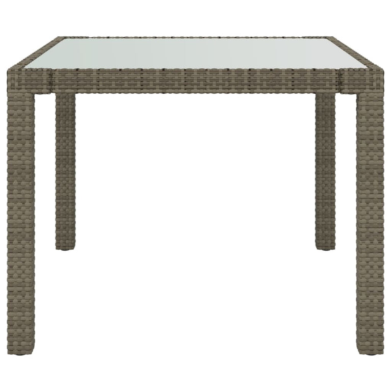 Tuintafel 90x90x75 cm gehard glas en poly rattan grijs MeubelReus
