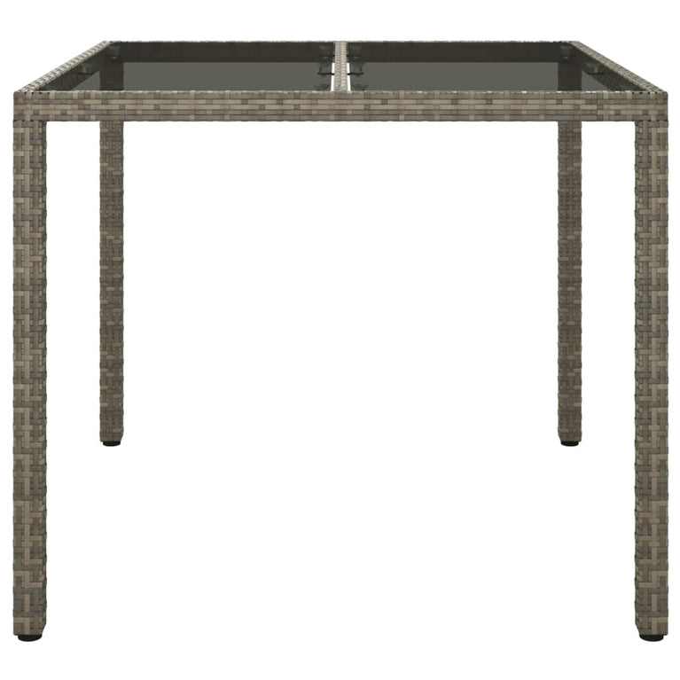 Tuintafel 90x90x75 cm gehard glas en poly rattan grijs MeubelReus