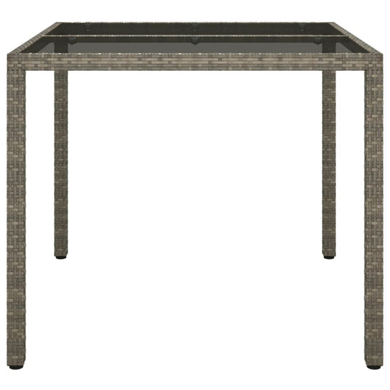 Tuintafel 90x90x75 cm gehard glas en poly rattan grijs MeubelReus