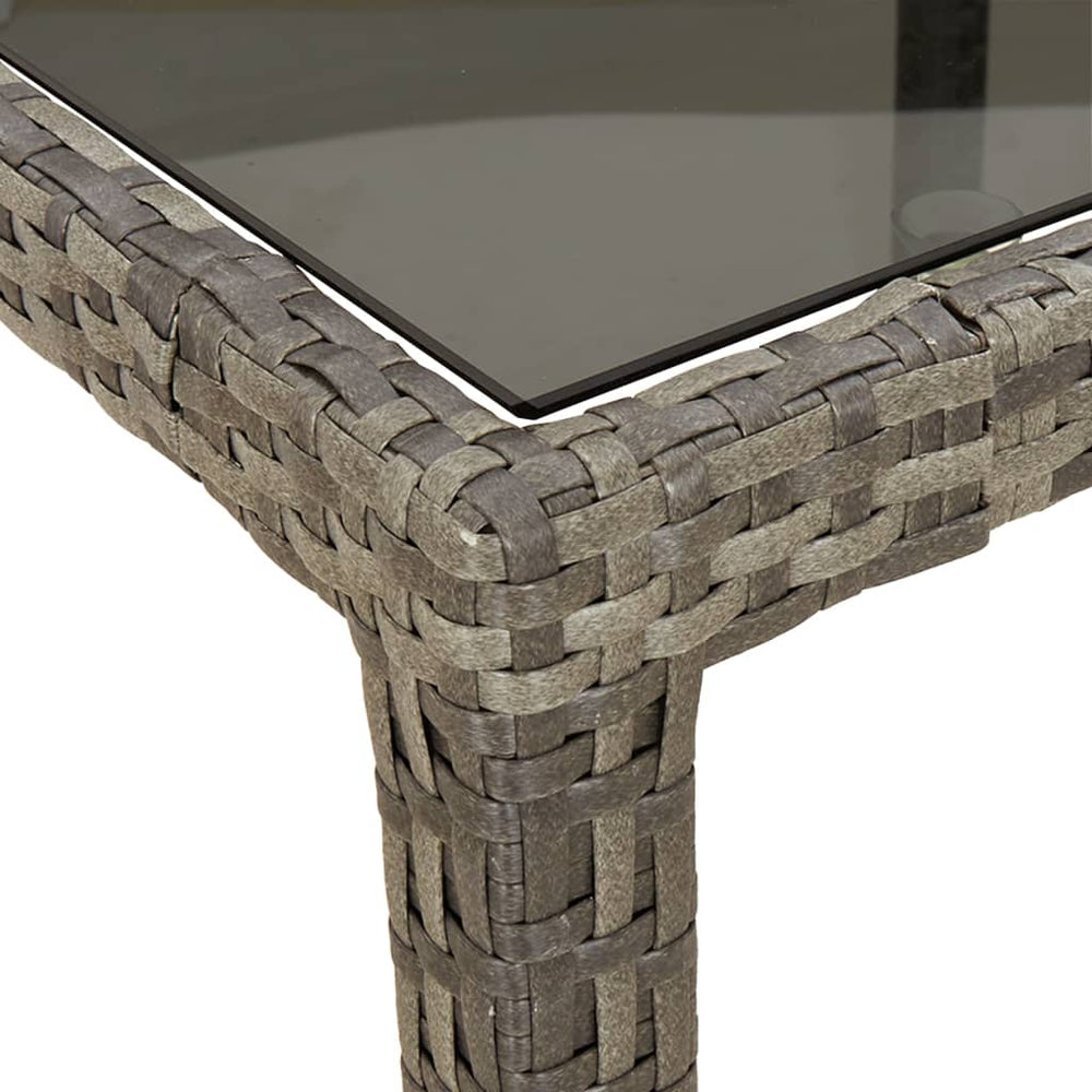 Tuintafel 90x90x75 cm gehard glas en poly rattan grijs MeubelReus