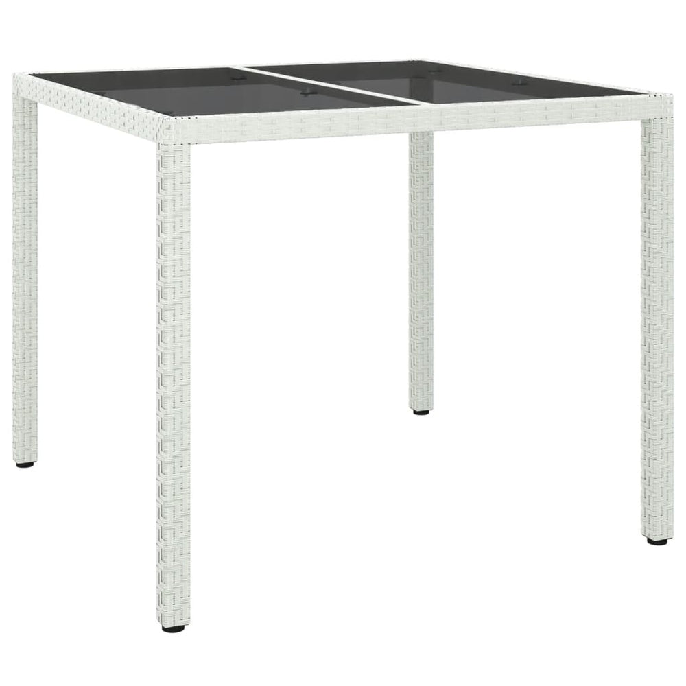 Tuintafel 90x90x75 cm gehard glas en poly rattan wit MeubelReus