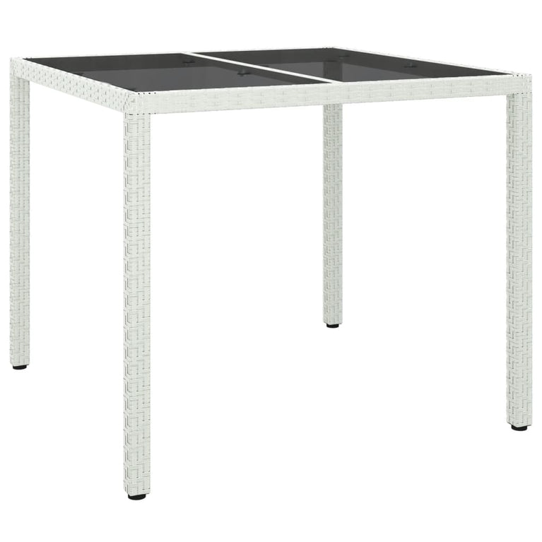 Tuintafel 90x90x75 cm gehard glas en poly rattan wit MeubelReus