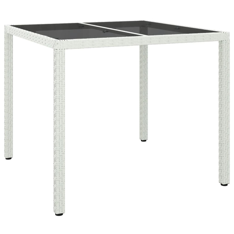 Tuintafel 90x90x75 cm gehard glas en poly rattan wit MeubelReus