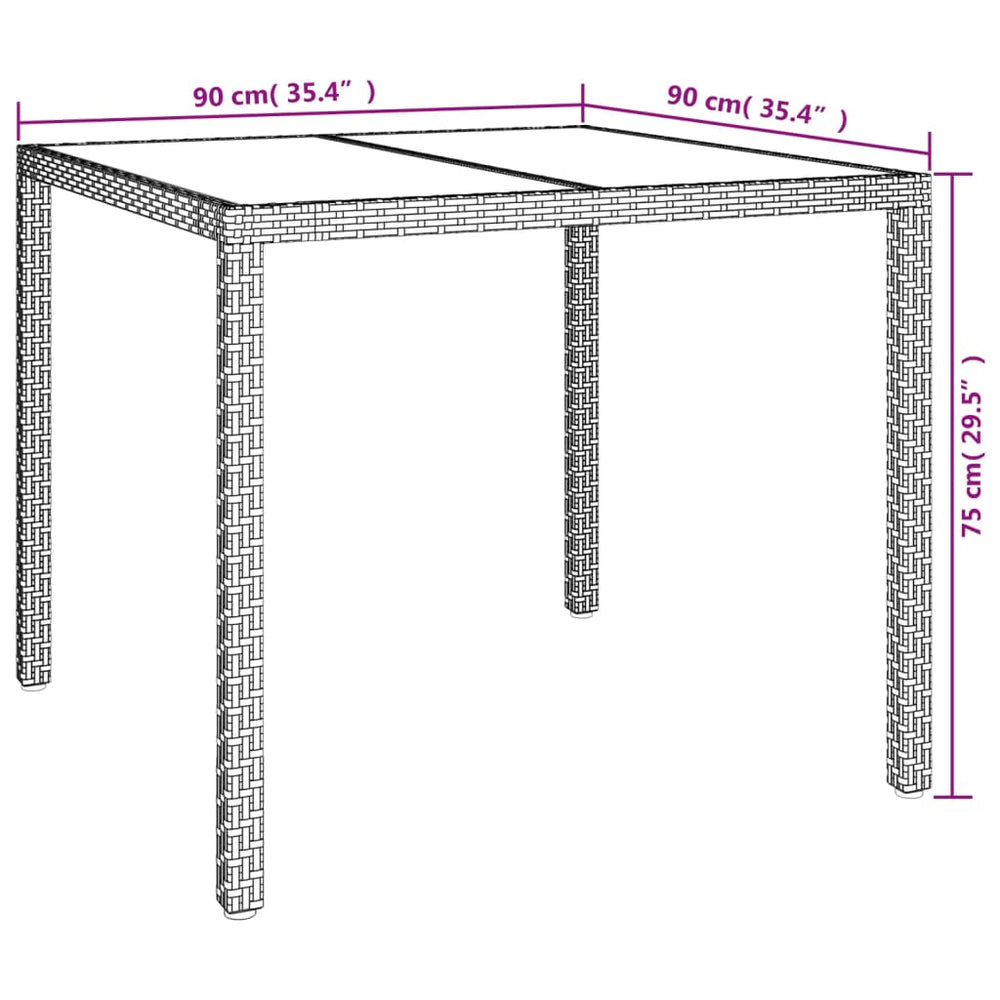 Tuintafel 90x90x75 cm gehard glas en poly rattan wit MeubelReus