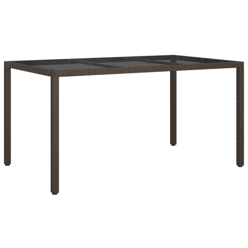 Tuintafel 150x90x75 cm gehard glas en poly rattan bruin MeubelReus