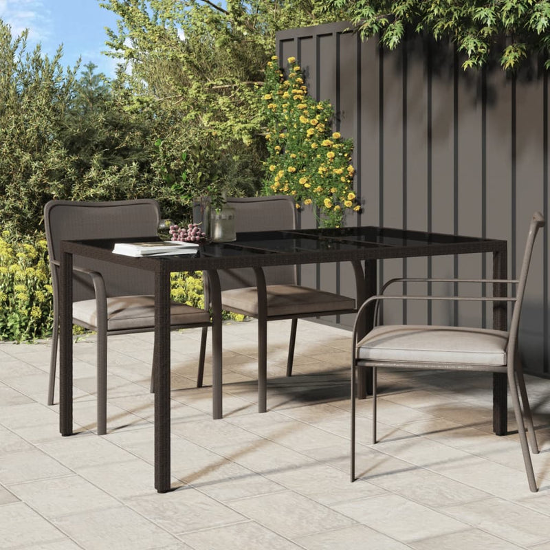 Tuintafel 150x90x75 cm gehard glas en poly rattan bruin MeubelReus