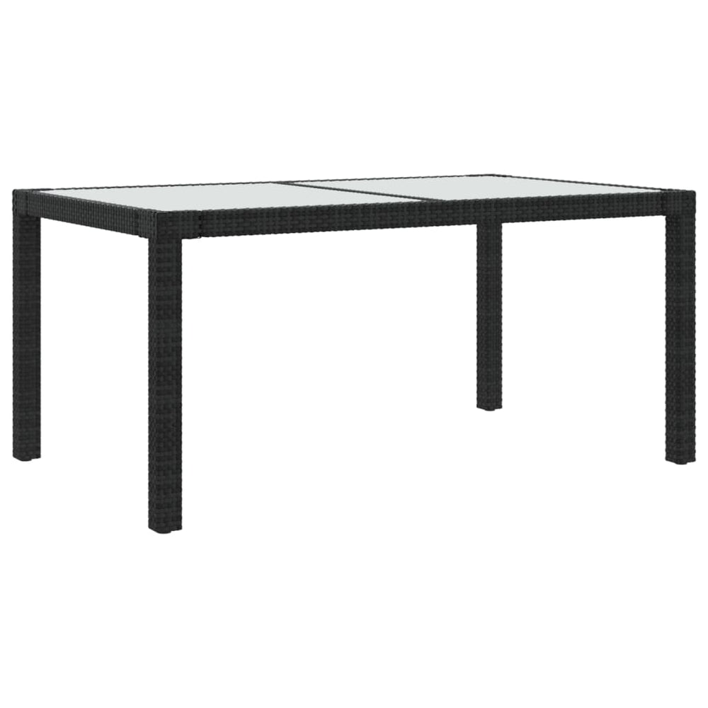 Tuintafel 150x90x75 cm gehard glas en poly rattan zwart MeubelReus
