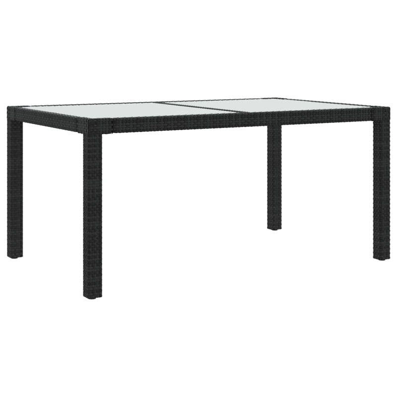 Tuintafel 150x90x75 cm gehard glas en poly rattan zwart MeubelReus