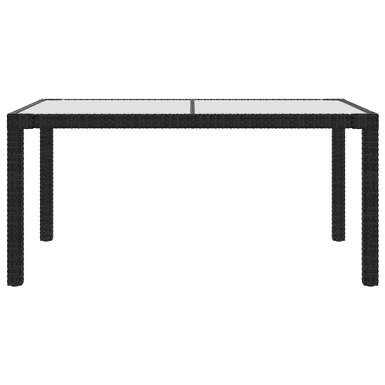 Tuintafel 150x90x75 cm gehard glas en poly rattan zwart MeubelReus