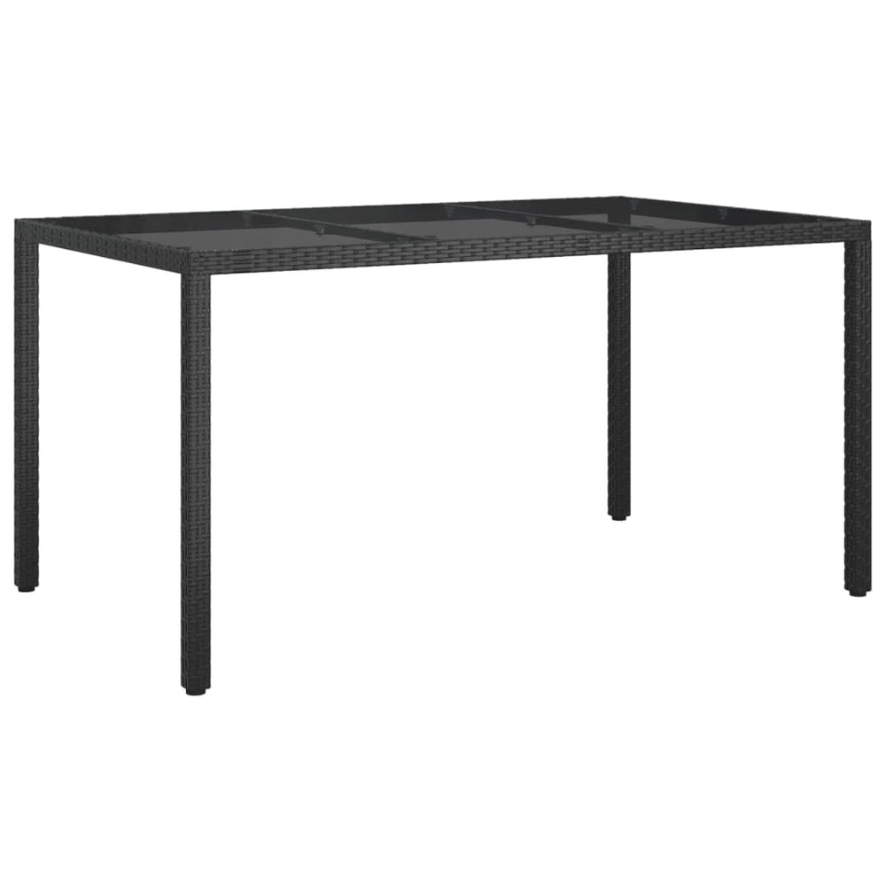 Tuintafel 150x90x75 cm gehard glas en poly rattan zwart MeubelReus