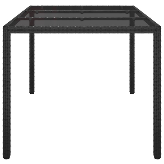 Tuintafel 150x90x75 cm gehard glas en poly rattan zwart MeubelReus