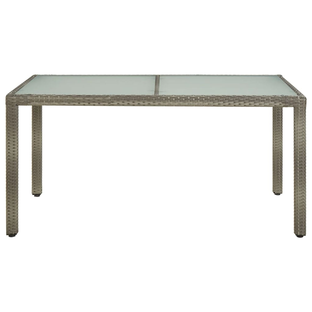 Tuintafel 150x90x75 cm gehard glas en poly rattan grijs MeubelReus
