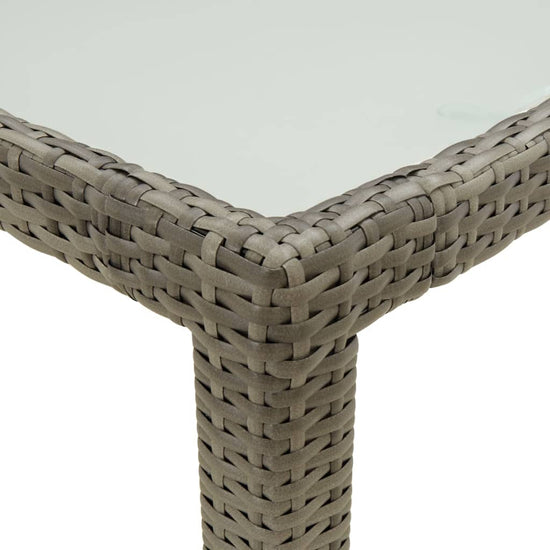 Tuintafel 150x90x75 cm gehard glas en poly rattan grijs MeubelReus