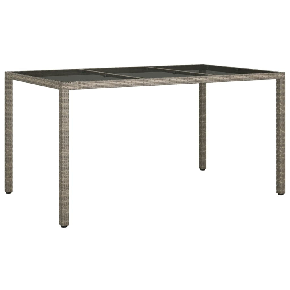 Tuintafel 150x90x75 cm gehard glas en poly rattan grijs MeubelReus