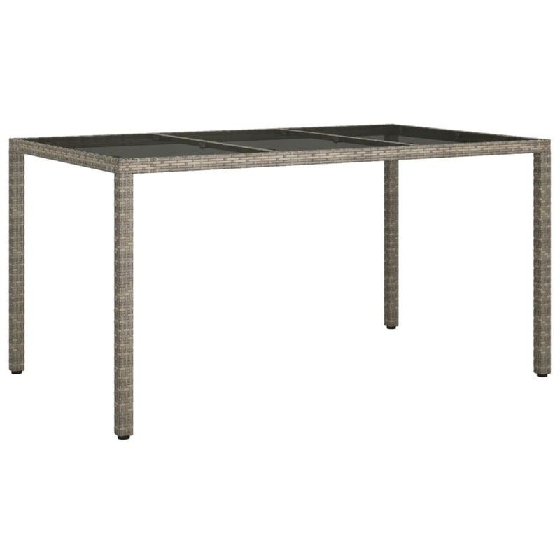 Tuintafel 150x90x75 cm gehard glas en poly rattan grijs MeubelReus