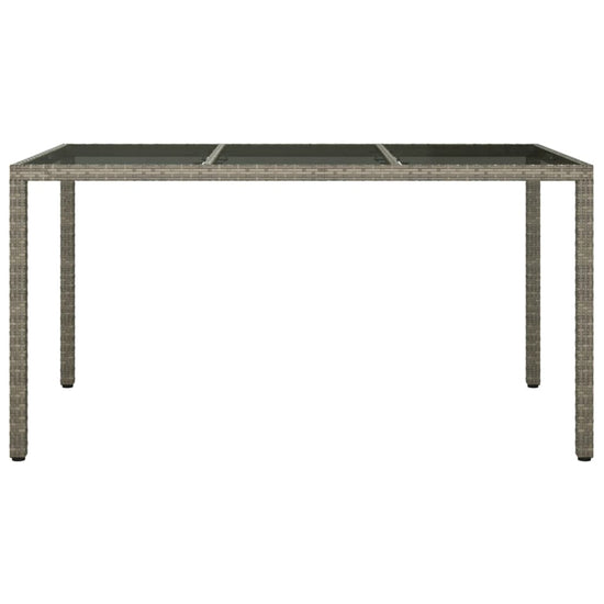 Tuintafel 150x90x75 cm gehard glas en poly rattan grijs MeubelReus