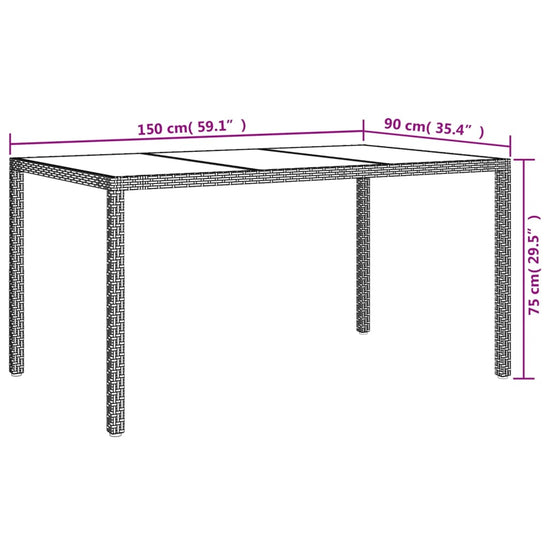 Tuintafel 150x90x75 cm gehard glas en poly rattan beige MeubelReus